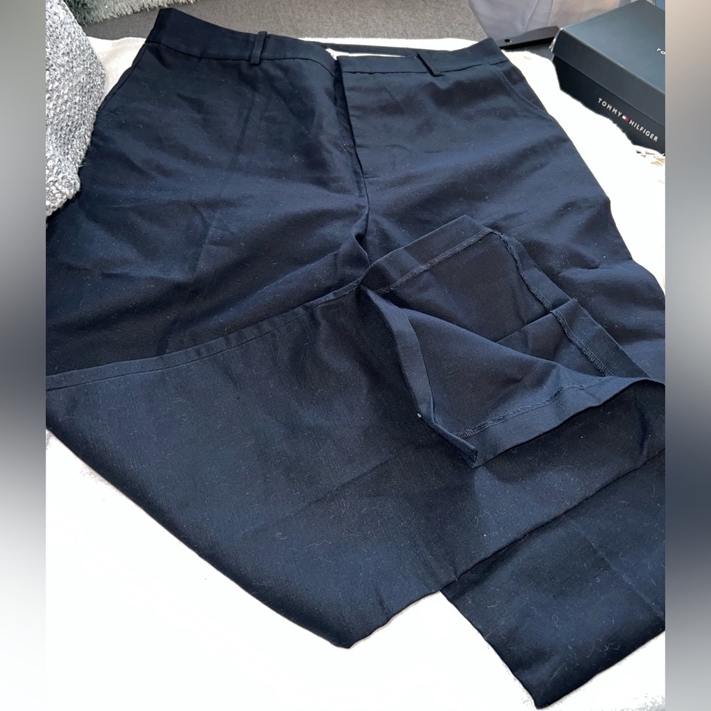 NWT Frame Navy Blue Cotton Linen Blend  Slit Ankle Pants size 12